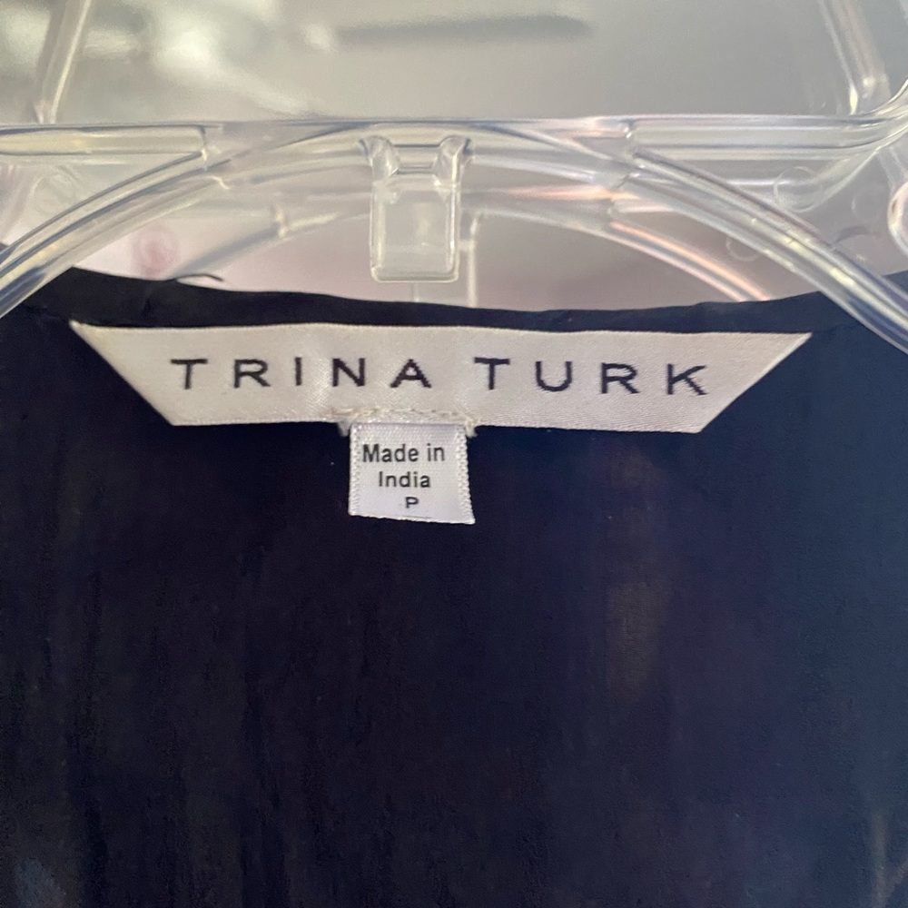 TrinaTurk silk and multi sequins black race back tank top.